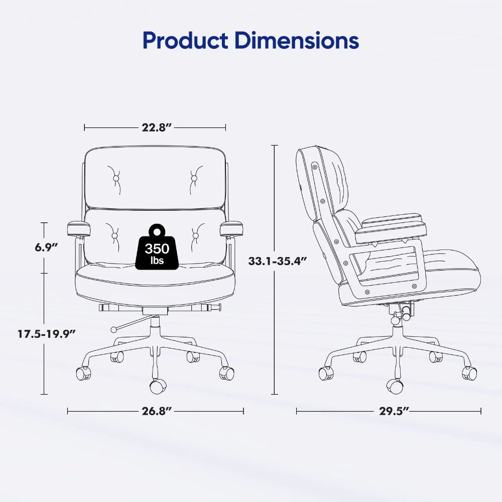 Luxuriance Designs - Eames Executive Office Chair Replica - Real Leather - Dimensions Detail - Review